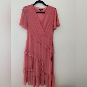 Lulu's Coral Asymmetrical Ruffle Dress